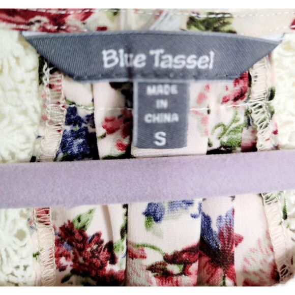 Anthropologie S Blue Tassel‎ Peasant Floral Lace Cold Shoulder Blouse Top Oversz - Picture 5 of 6